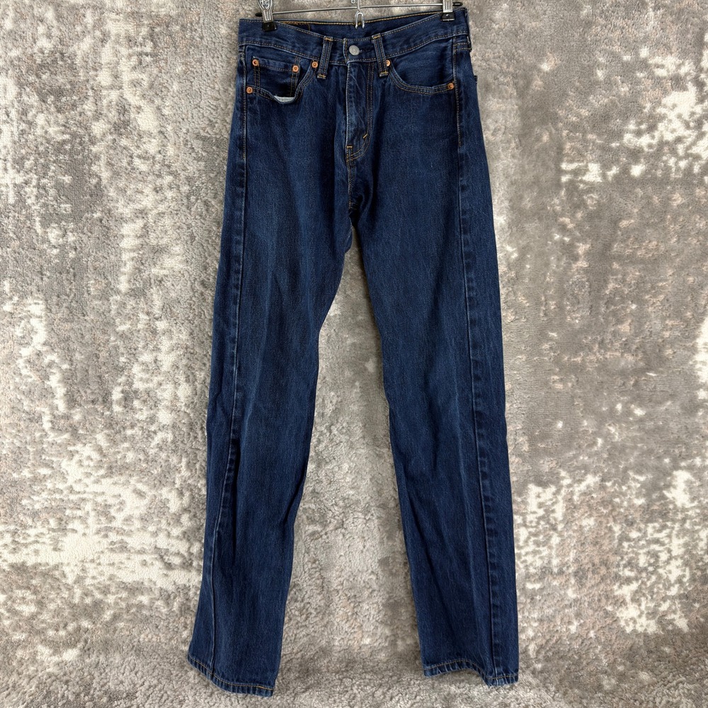 Levi's Size 29x34 505 Regular Fit Straight Leg Denim Jeans Dark Blue Men